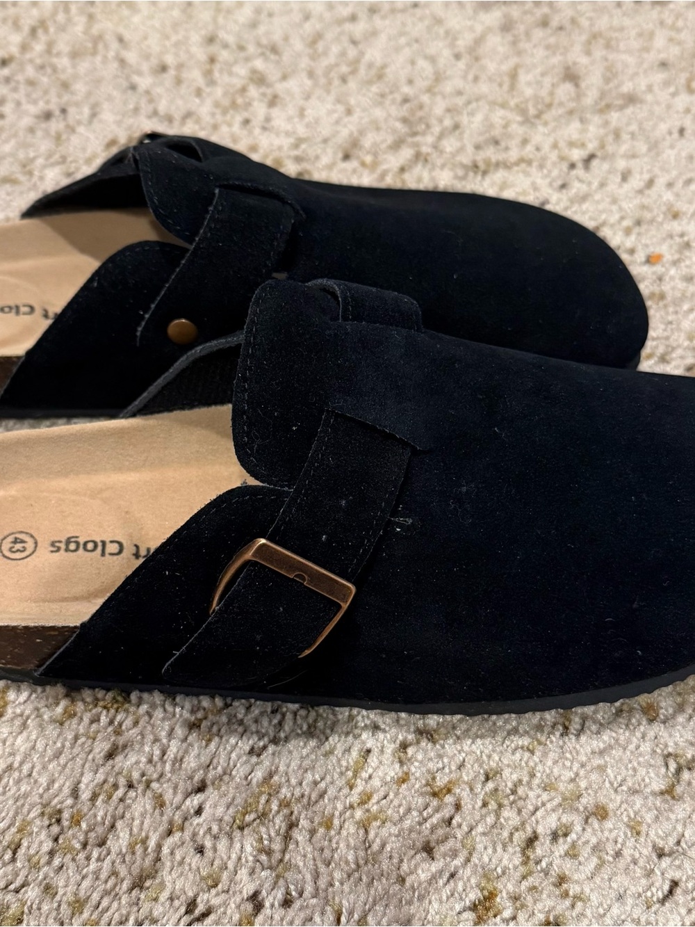 Black Suede Comfort Clog Slip-On with Buckle Men’s 10